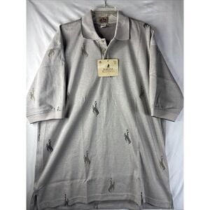 Barn Fly Ranch Collection Men's XL Polo Shirt Beige Cowboy Print NWT Made in USA